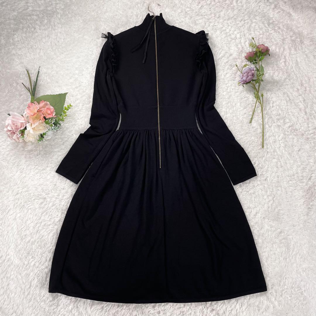 美品】フォクシー シルクレース ニットワンピース フレア ハイネック