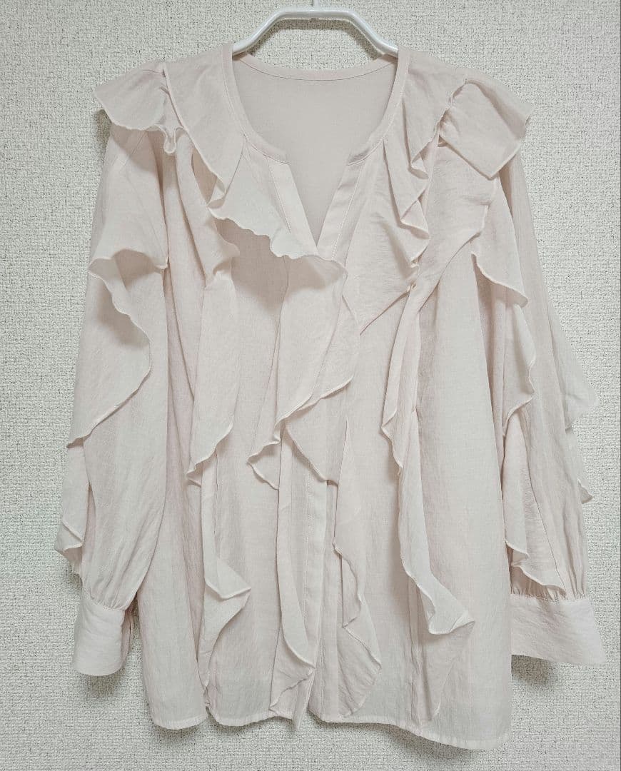 アプワイザーリッシェ　シアーフリル七分袖ブラウス　ピンク　Sサイズ