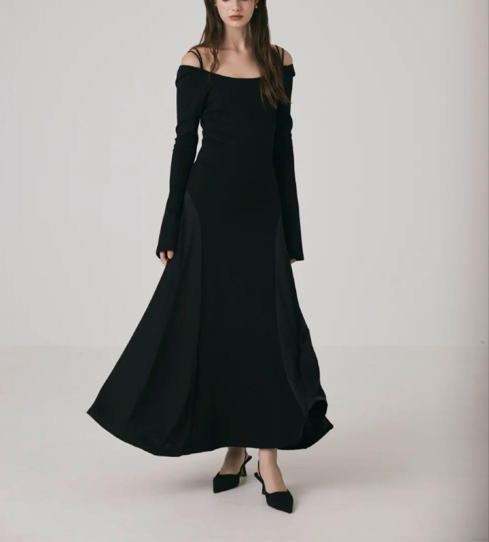 poláura ポローラ　オフショルダーサテンスイッチロングワンピース