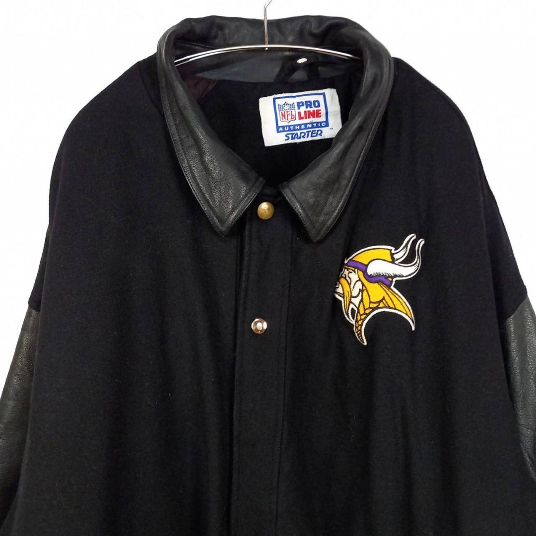 スターター × NFL　レザー　ウール　ジャケット　革ジャン　刺繍　黒　XXL
