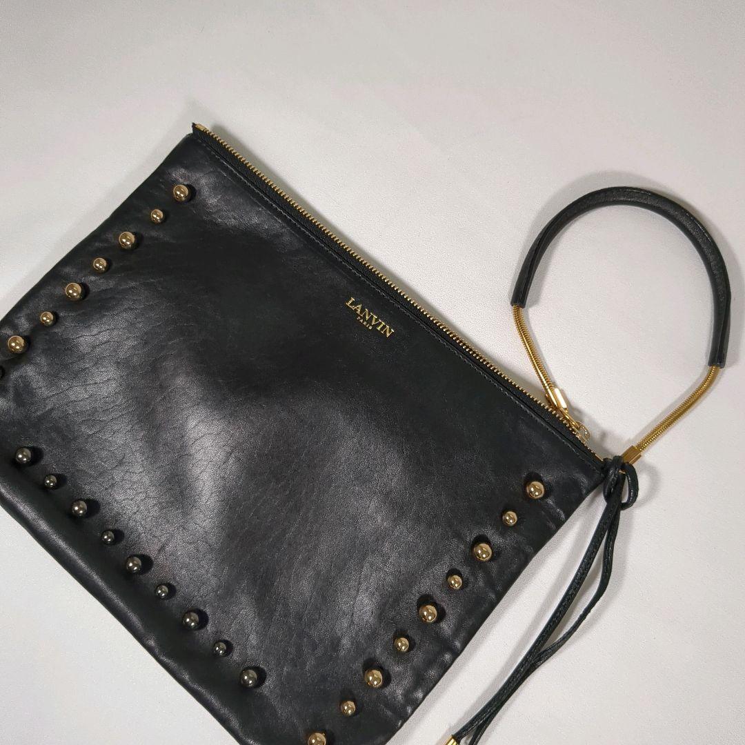 LINVIN paris レザー スタッズ クラッチ ハンドバッグ ゴールド金具