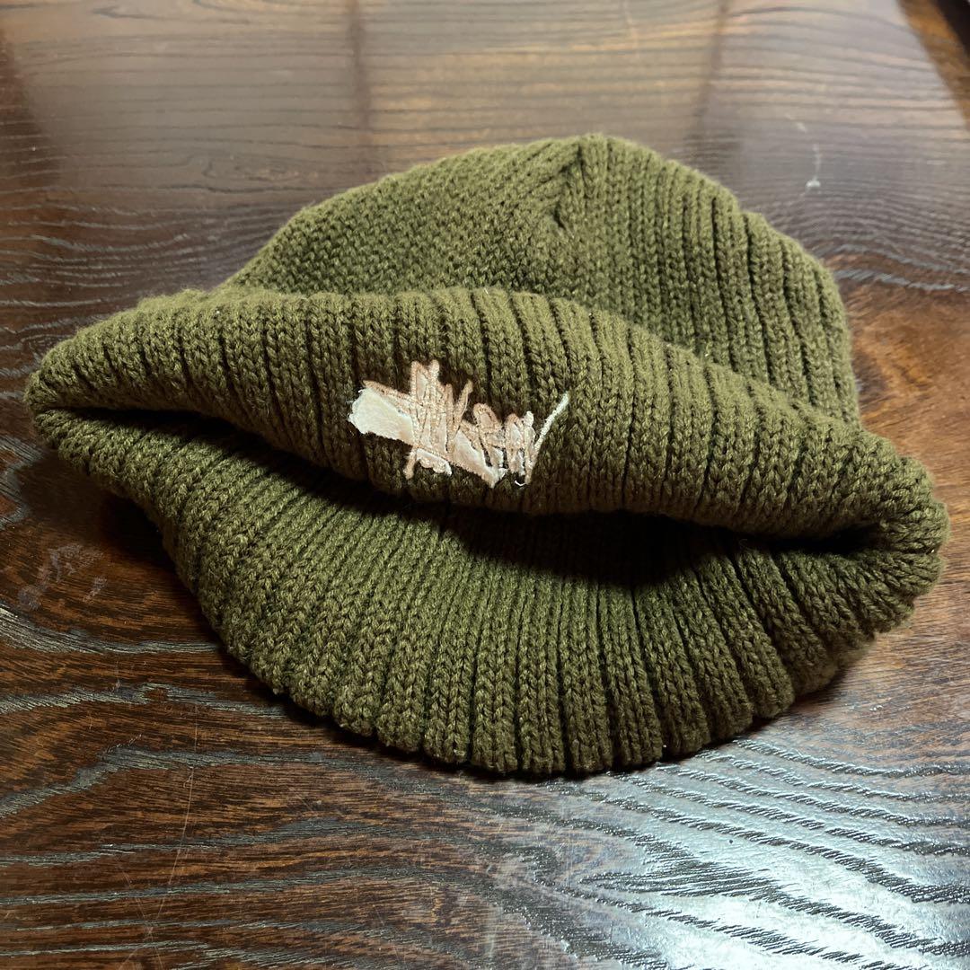 old stussy ニット帽　カーキ色