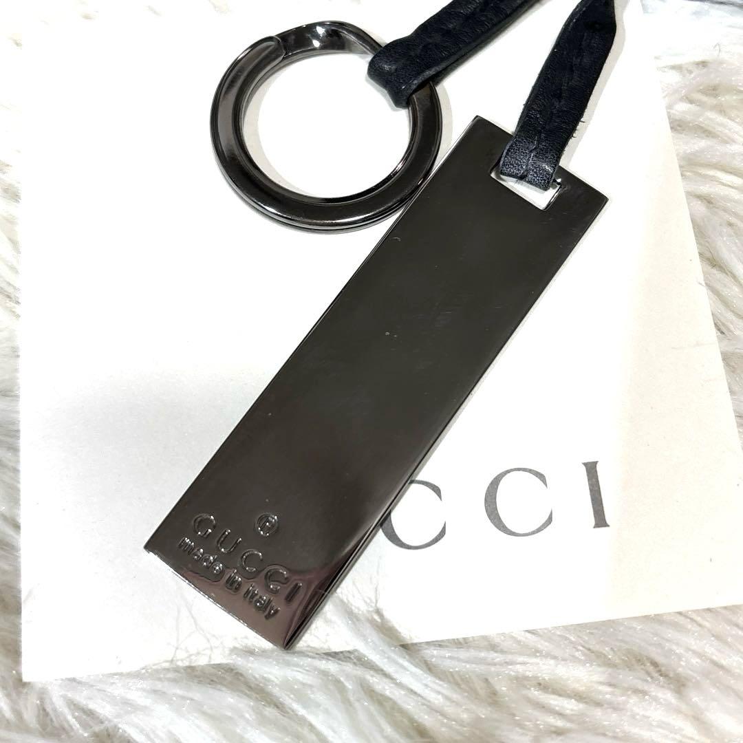 GUCCI グッチ キークロシェット レザー ブラック　プレート　キーリング