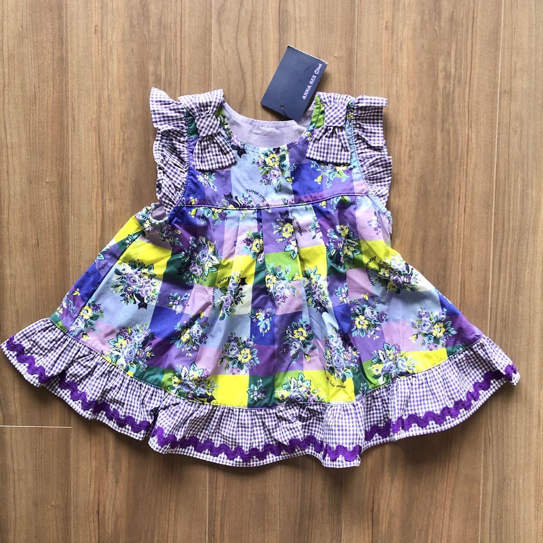 【新品　未使用】上下セット　アナスイミニ　ネコ　ラベンダー　ギンガムチェック　花