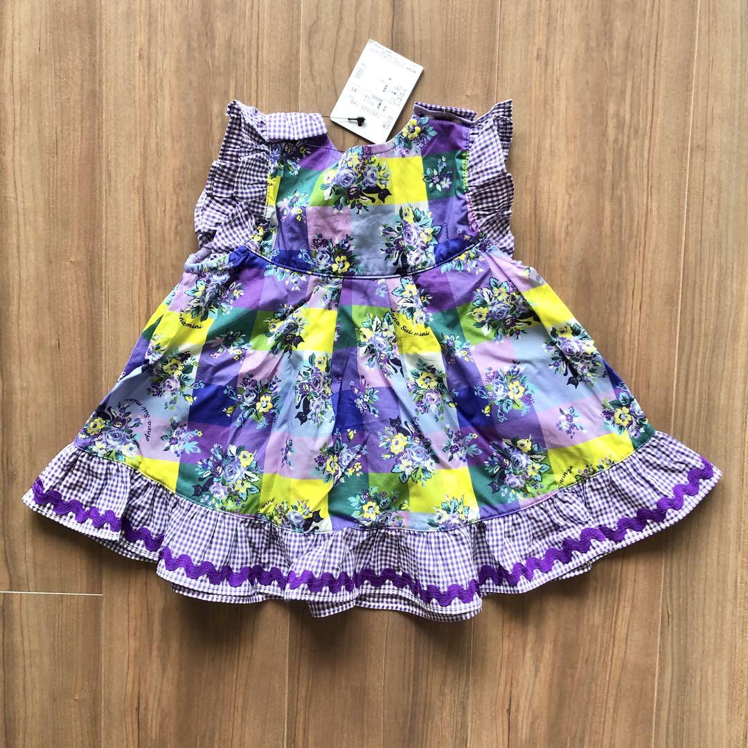 【新品　未使用】上下セット　アナスイミニ　ネコ　ラベンダー　ギンガムチェック　花
