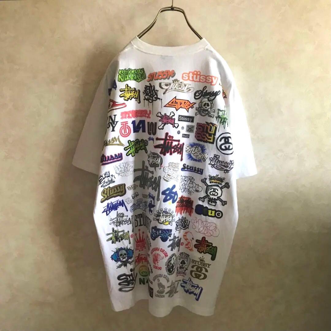 古着 希少 00s ステューシー歴代ロゴ総柄 tシャツ 白 L 直送商品 www