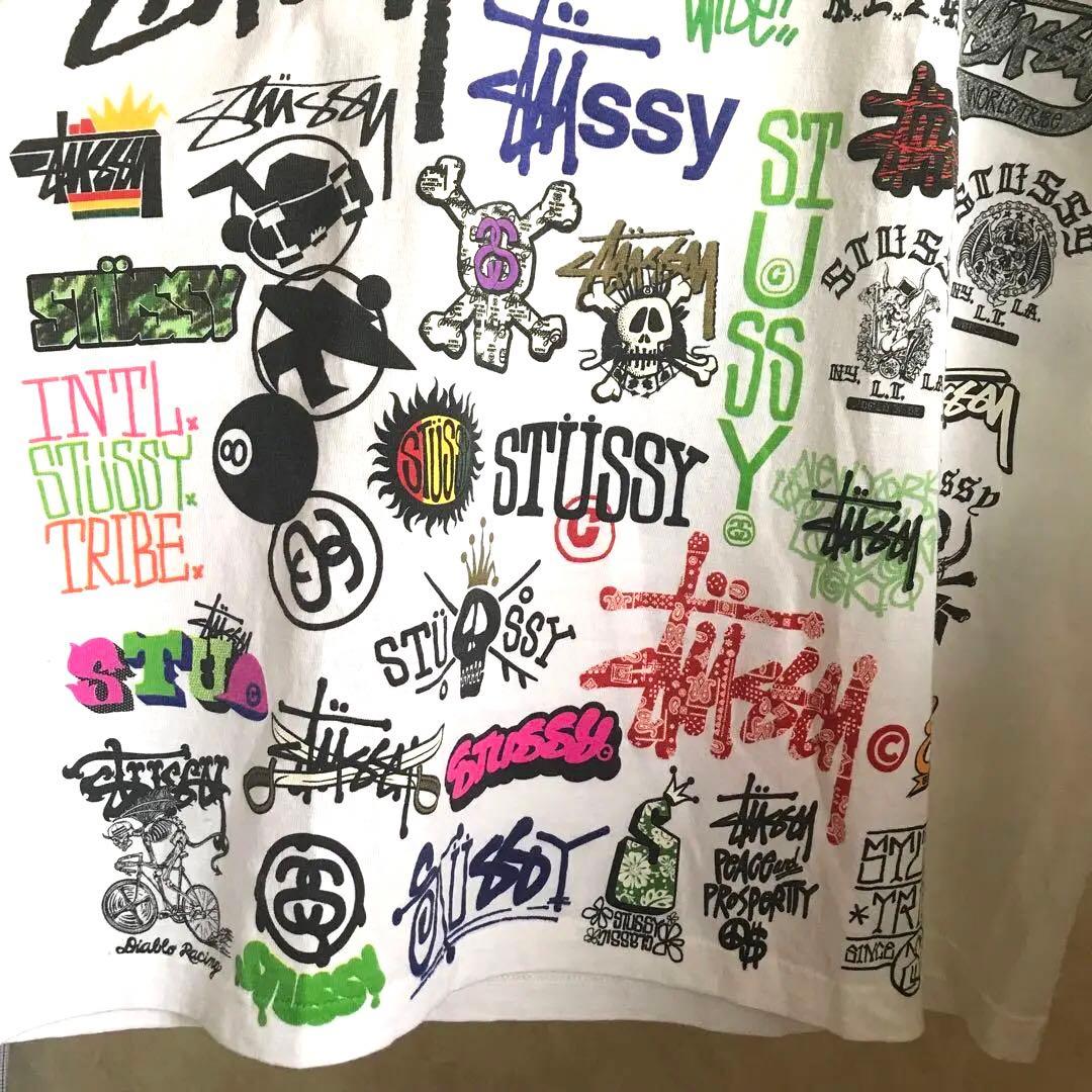 古着 希少 00s ステューシー歴代ロゴ総柄 tシャツ 白 L 直送商品 www