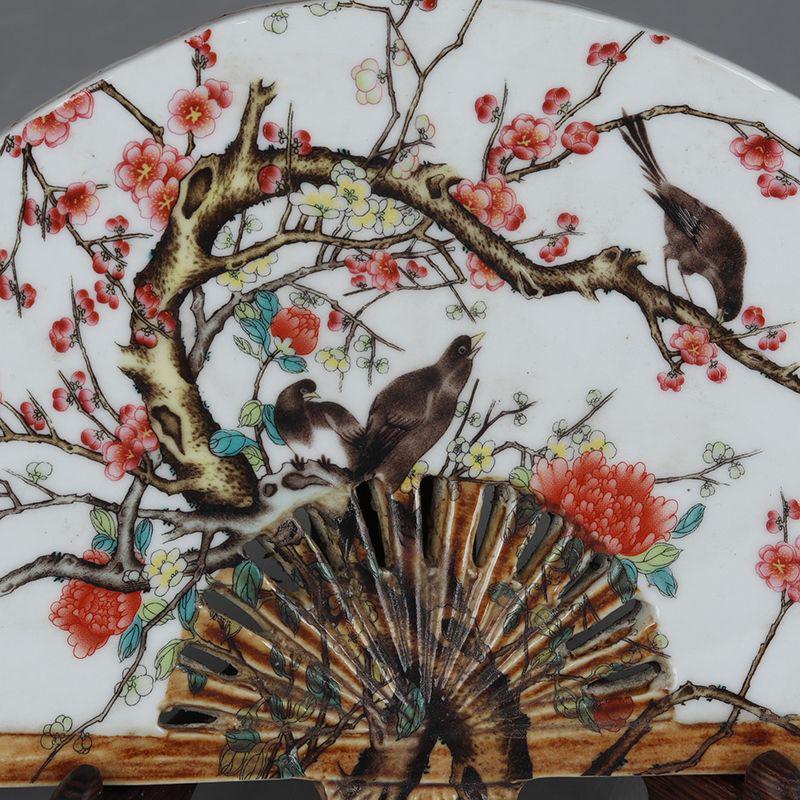 パステルの喜びに眉梢花鳥扇子 景徳鎮 陶磁器 装飾品 現代工芸品美術品 置物