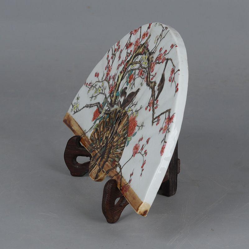 パステルの喜びに眉梢花鳥扇子 景徳鎮 陶磁器 装飾品 現代工芸品美術品 置物