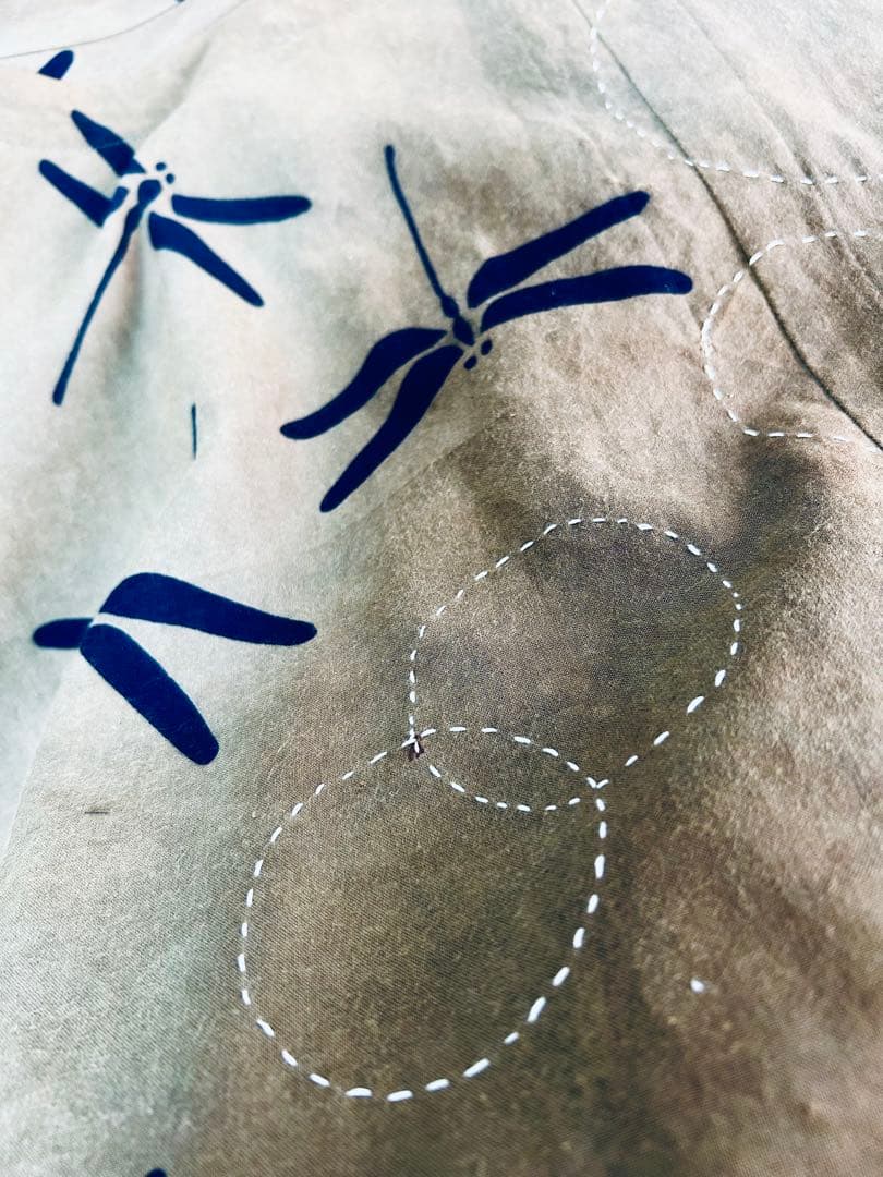 浴衣リメイク柿渋染め墨染め刺し子とんぼ柄ワンピース