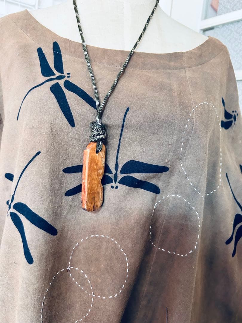 浴衣リメイク柿渋染め墨染め刺し子とんぼ柄ワンピース