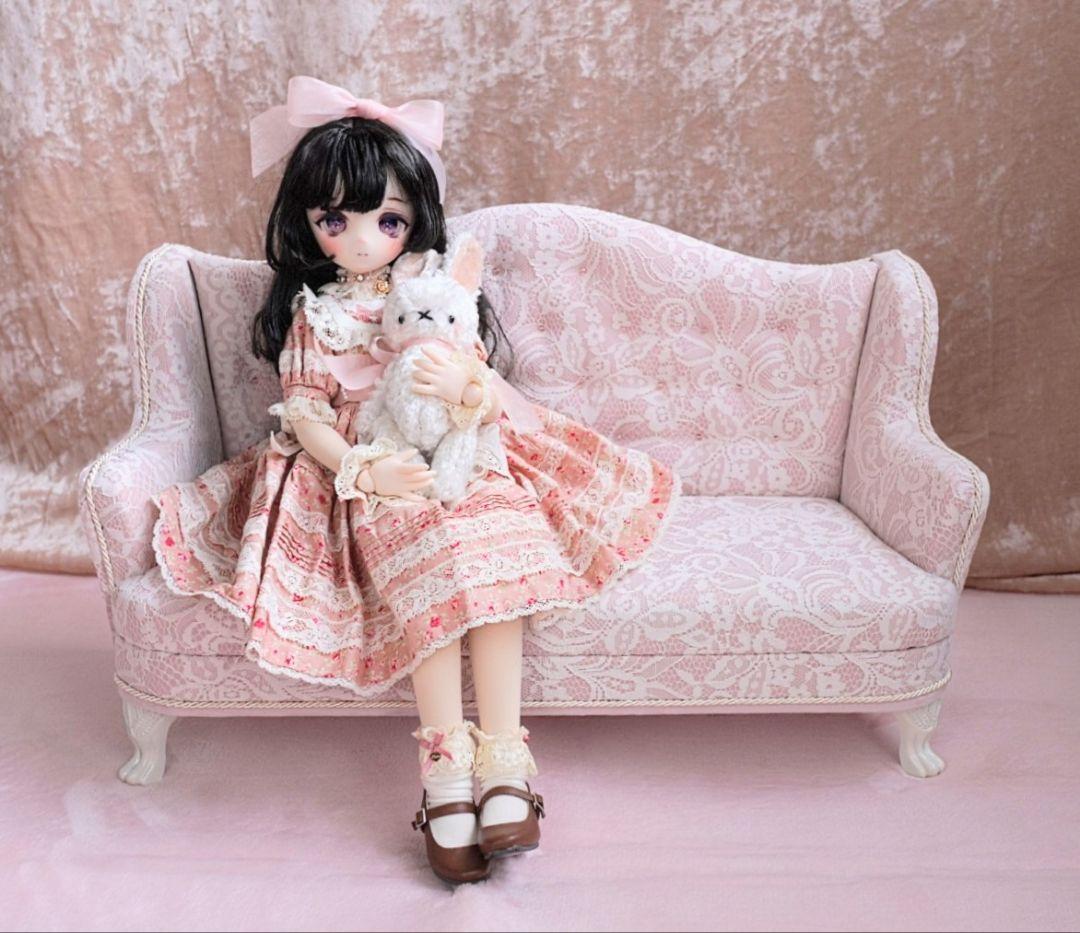 ドール用1/4サイズ ウィングチェア3人用 レース ソファ
