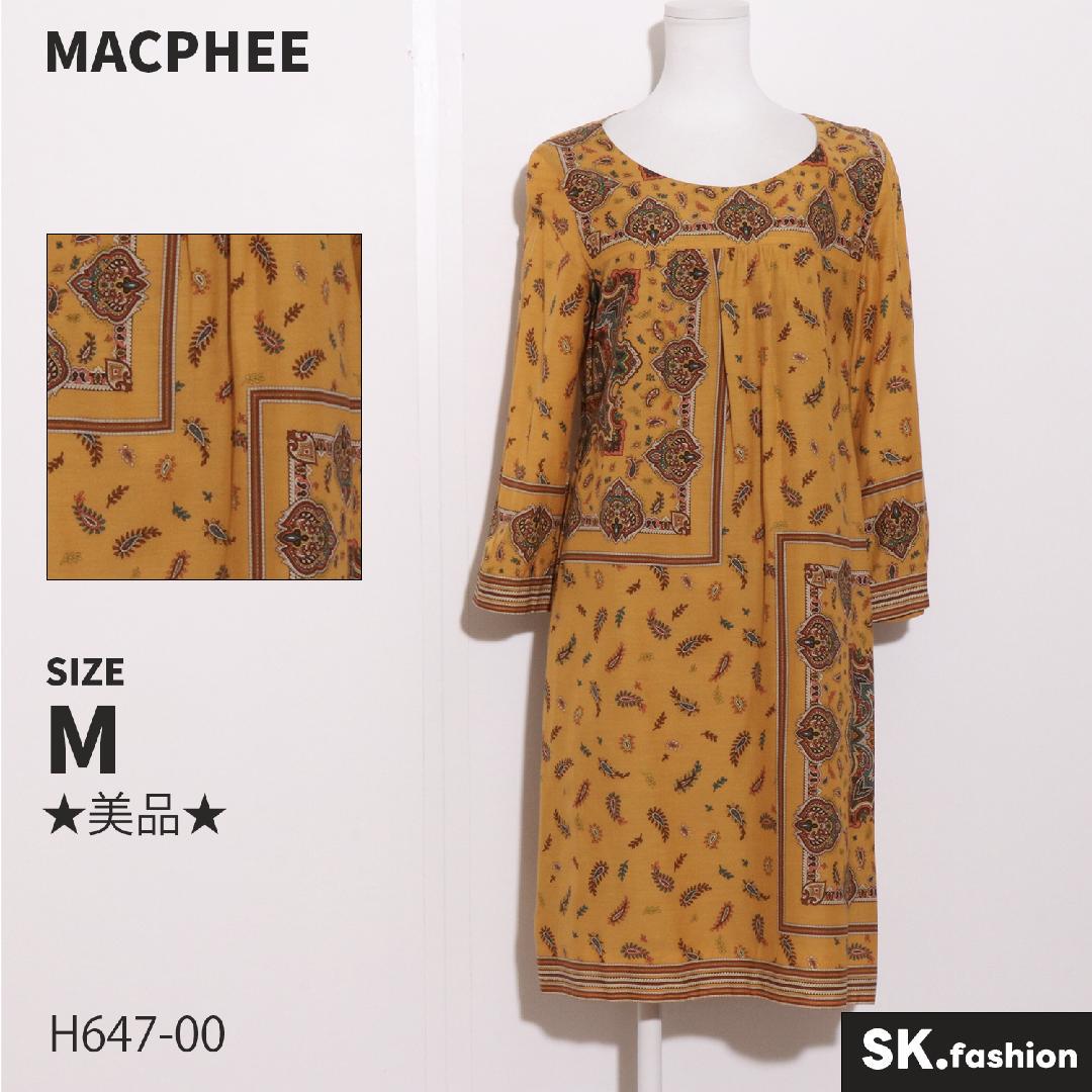 ★美品★MACPHEE ワンピース　膝丈　長袖　ペイズリー柄　ベルト付き　日本制
