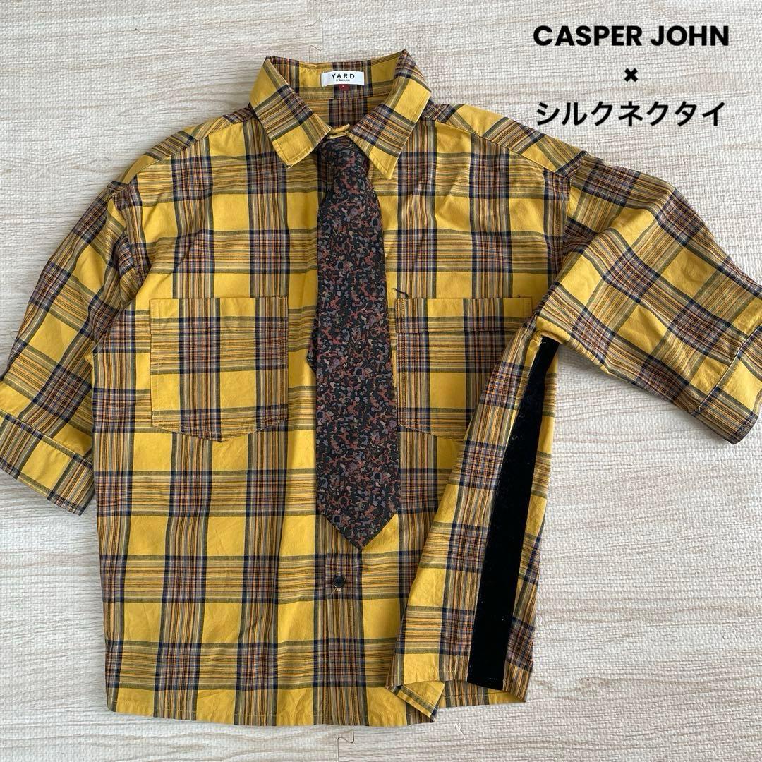 CASPER JOHN シャツ チェック 半袖シャツ シルクネクタイ