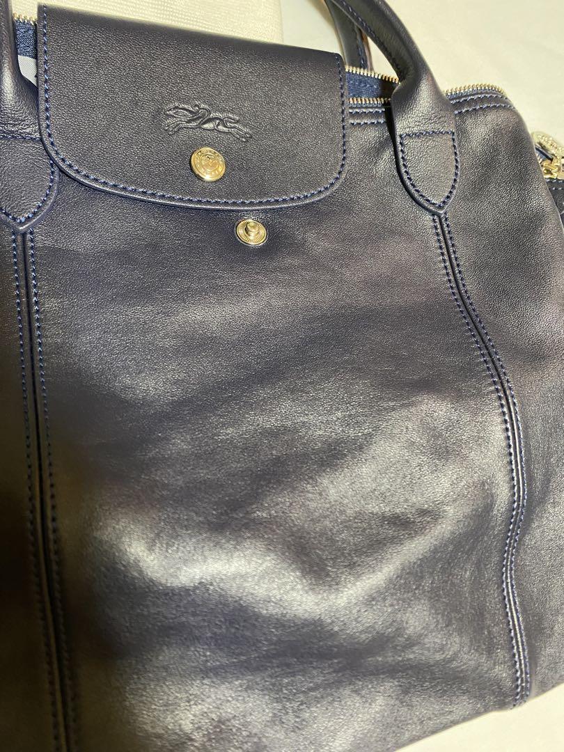 【れお】【新品未使用】LONGCHAMP ネイビー レザー バッグ 収納袋
