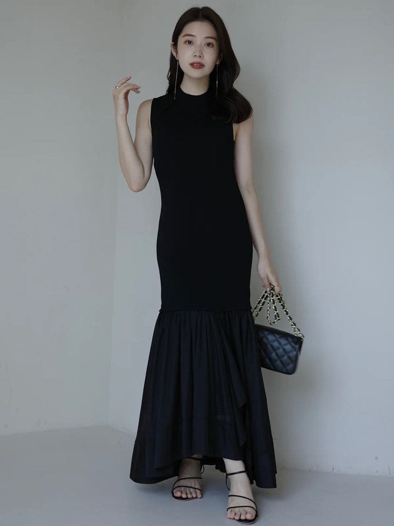 anuans カスケードニットドッキングワンピース