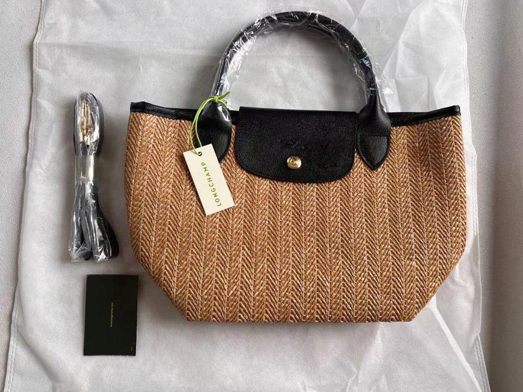 longchamp ロンシャン　プリアージュ　ストローバッグ　かごバッグ　黒