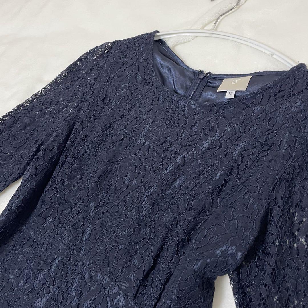 EMMAJAMES NEW YORKのネイビーのレース長袖Aライン　ドレス EMMAJAMES NEW YORKのネイビーのレース長袖Aライン ドレス