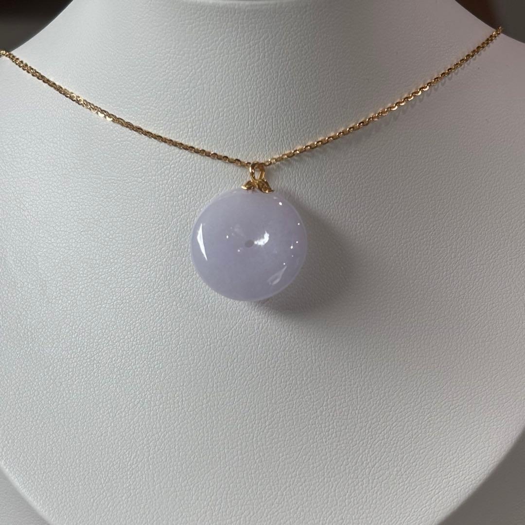 K18 ミャンマー産　天然　A貨　翡翠　平安玉壁　ラベンダー　ネックレス