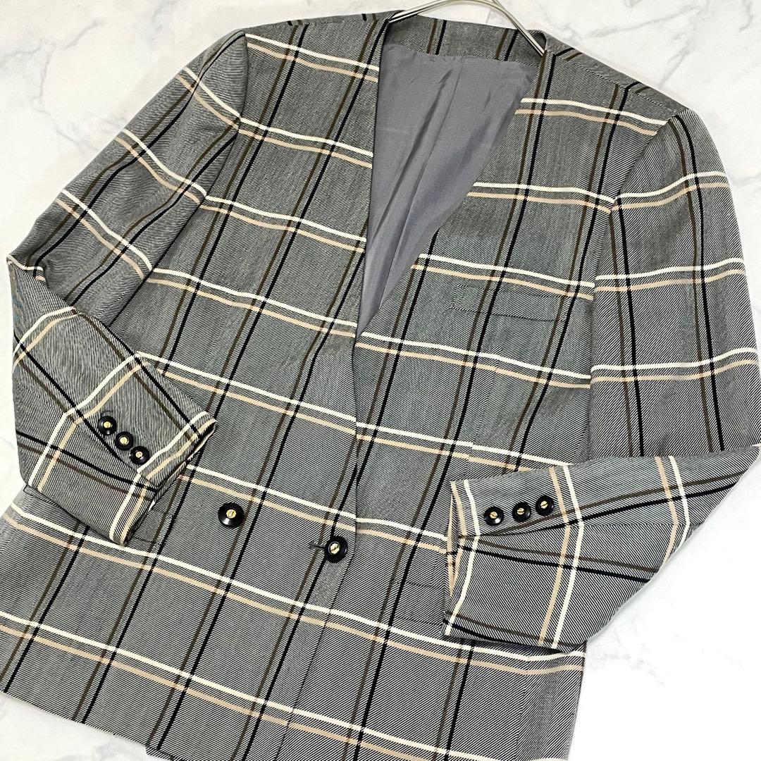 オールドBURBERRYS　ダブルスプリングジャケット　ブルーグレー美品　M 美品✨BURBERRY ノーカラージャケット ブレザー ダブルブレスト