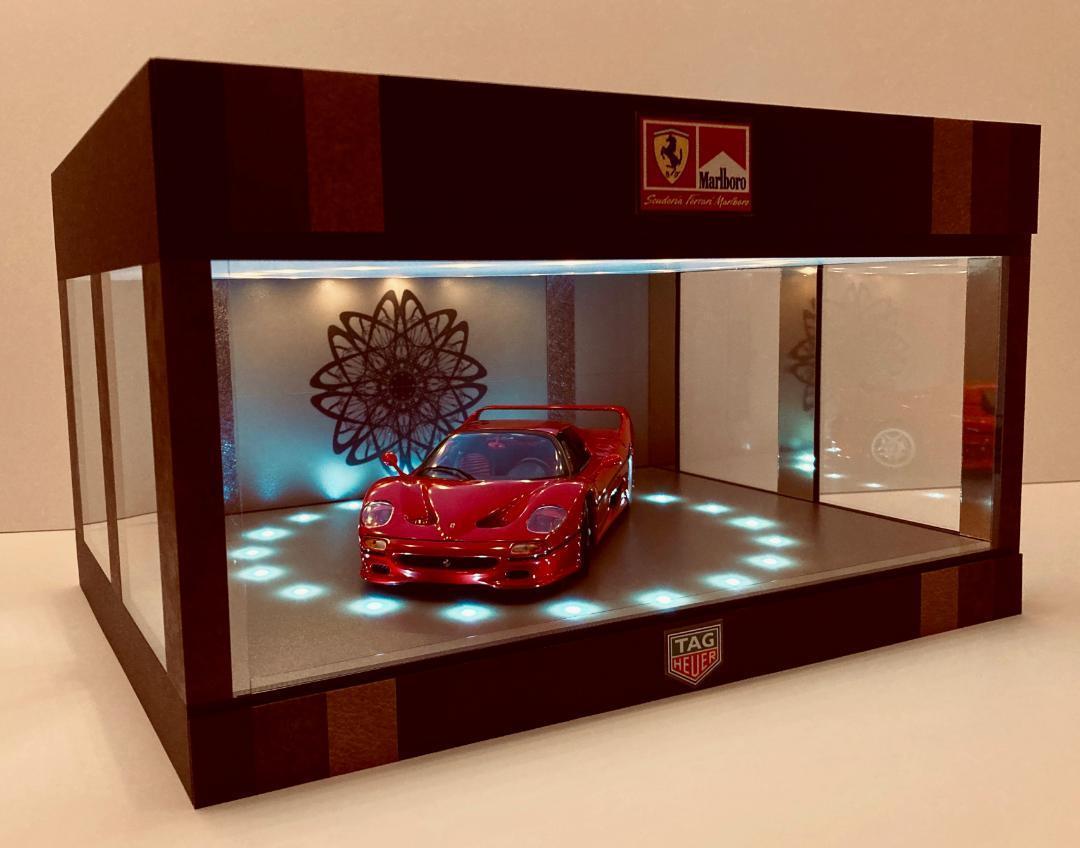 1/18、2〜3台展示可・BR梨地＆円形照明・ディスプレーBOX /ネオジオラマ