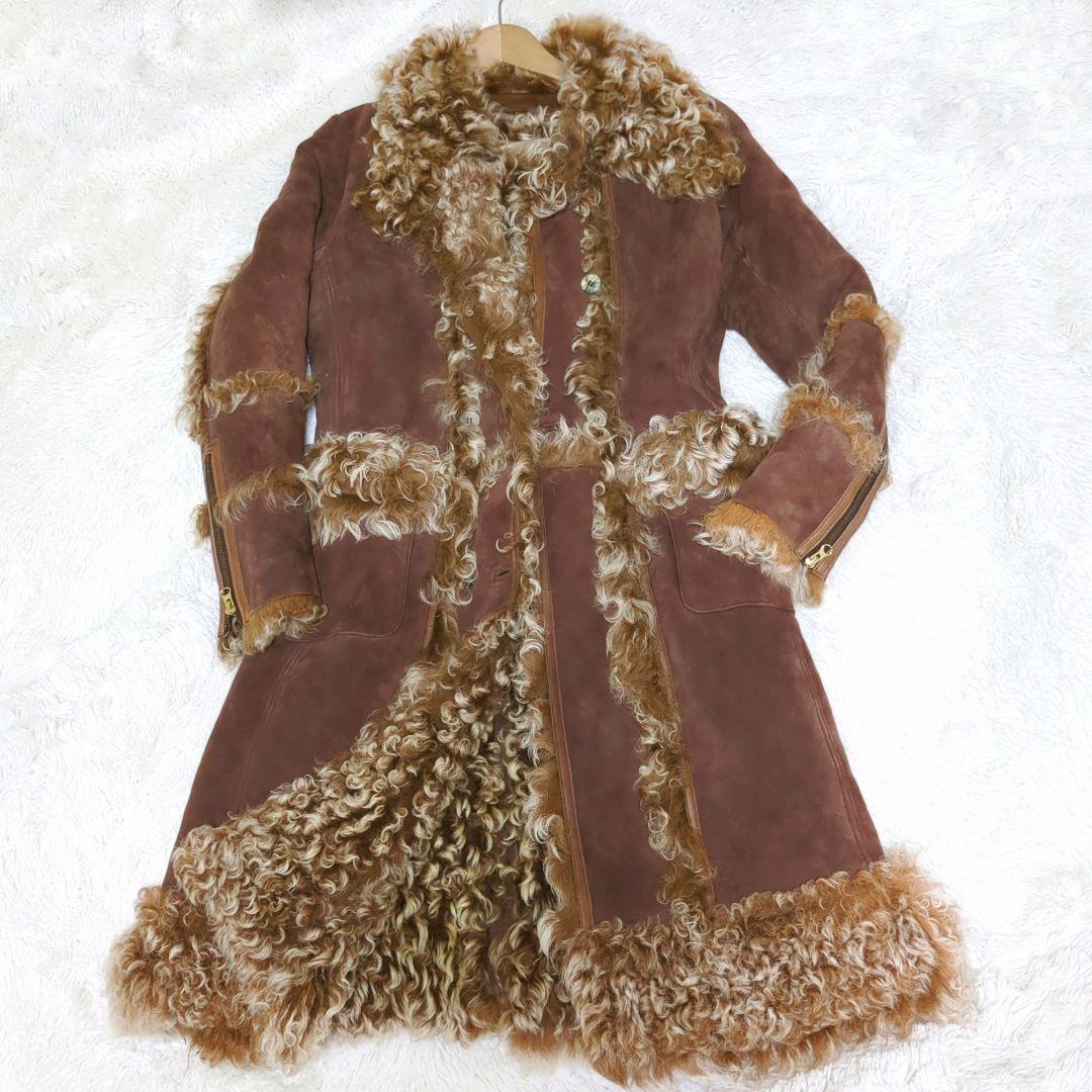 【希少モデル 羊革】花とギター リアル ムートンコート ブラウン 2WAY 【希少モデル 羊革】花とギター リアル ムートンコート ブラウン 2WAY