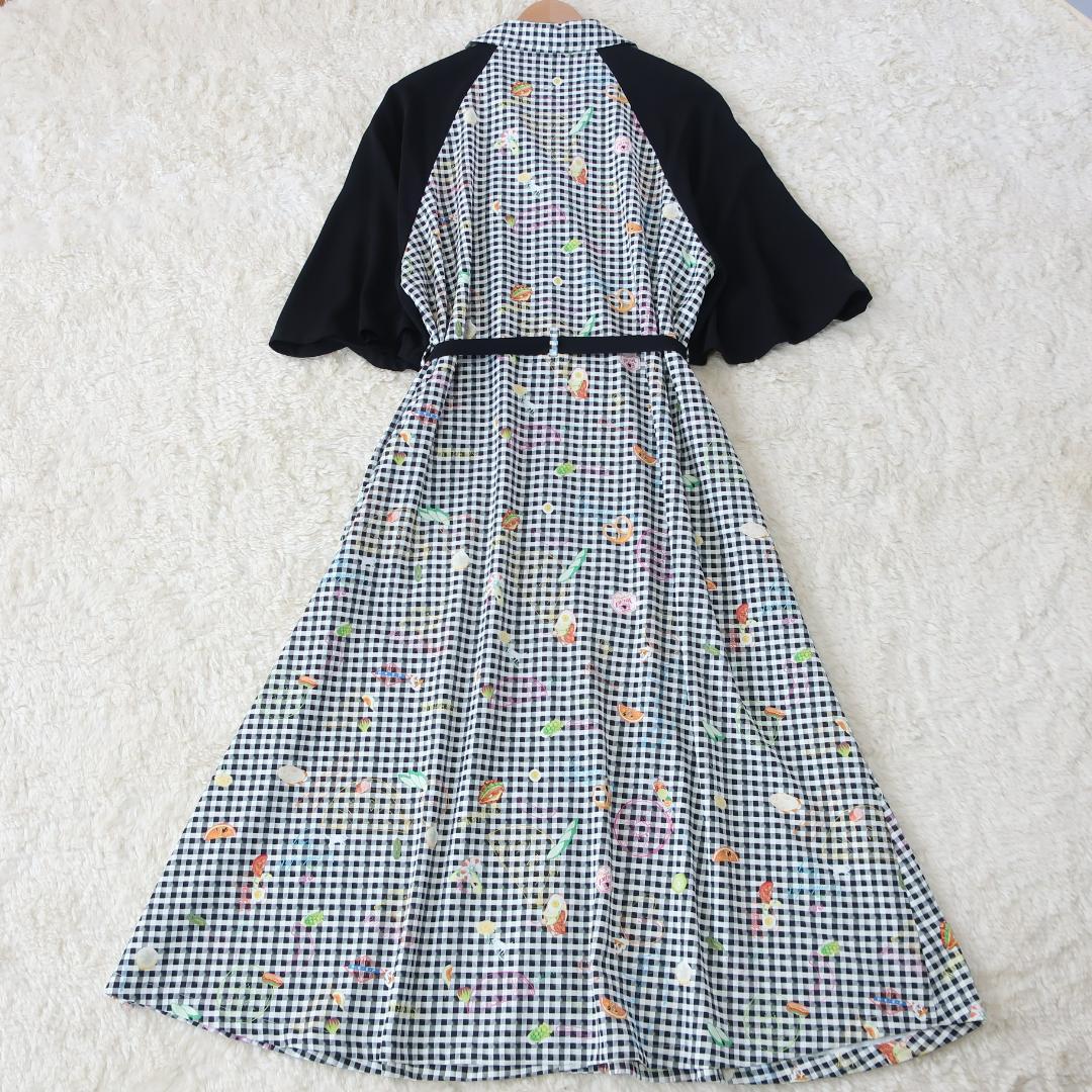 フラボア ロングシャツワンピース ベルト付き ピクニック チェック柄 黒白 0