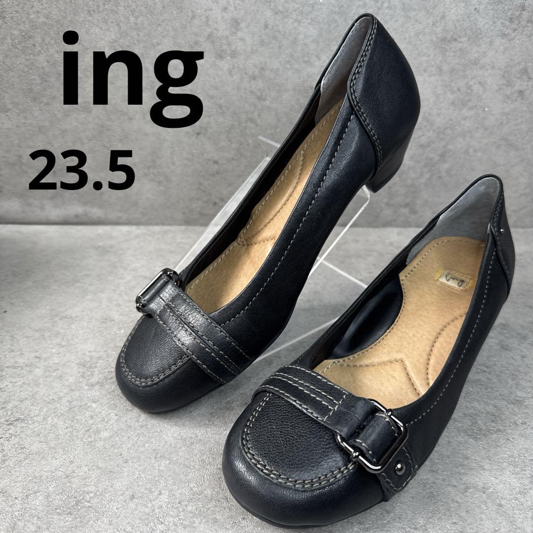 新品！ing イング　ベルトバックル　コンフォートフラット　レザーパンプス