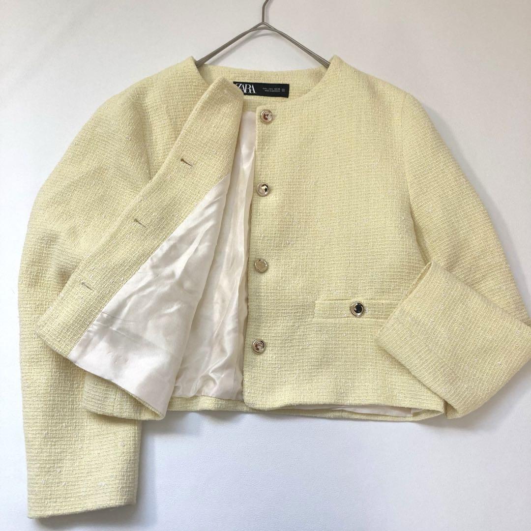 【あああ】ZARA　テクスチャー ラウンドネック ブレザー イエロー L