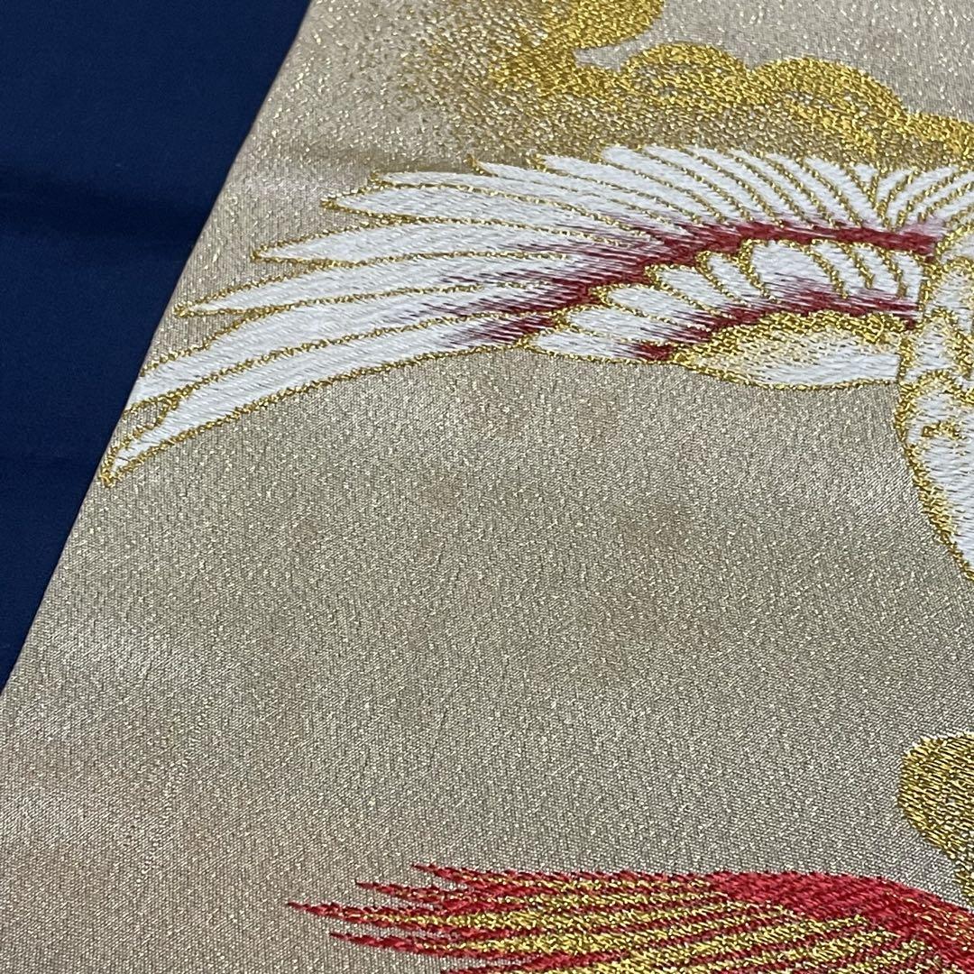 アンティーク 丸帯 正絹 全通柄 金糸 鶴 菊 梅 松 鷹 FO-569共