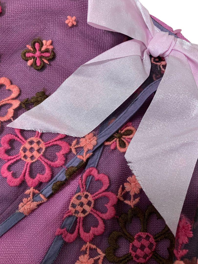 トッカ　ワンピース　ノースリーブ　紫　花柄　刺繍　リボン