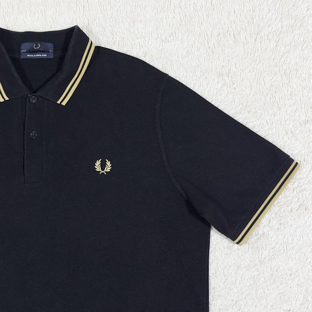 希少サイズ/美品✨フレッドペリー 半袖 ポロシャツ M12 黒×金 46 3XL