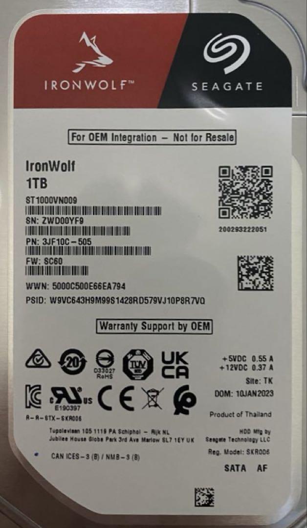 【ほぼ新品薄型】SEAGATE IronWolf ST1000VN009 1TB ほぼ新品薄型】SEAGATE IronWolf ST1000VN009 1TB