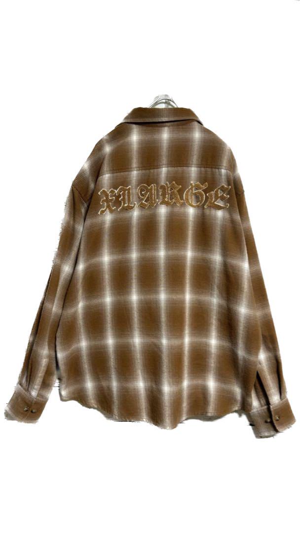 X large オンブレチェックシャツ ブラウン