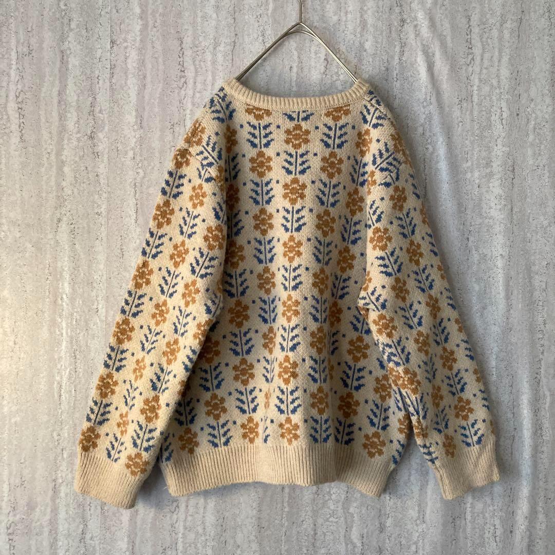 男の子向けプレゼント集結 ヴィンテージ カーディガン 花柄 レトロ 総柄 可愛い ベージュ トップス