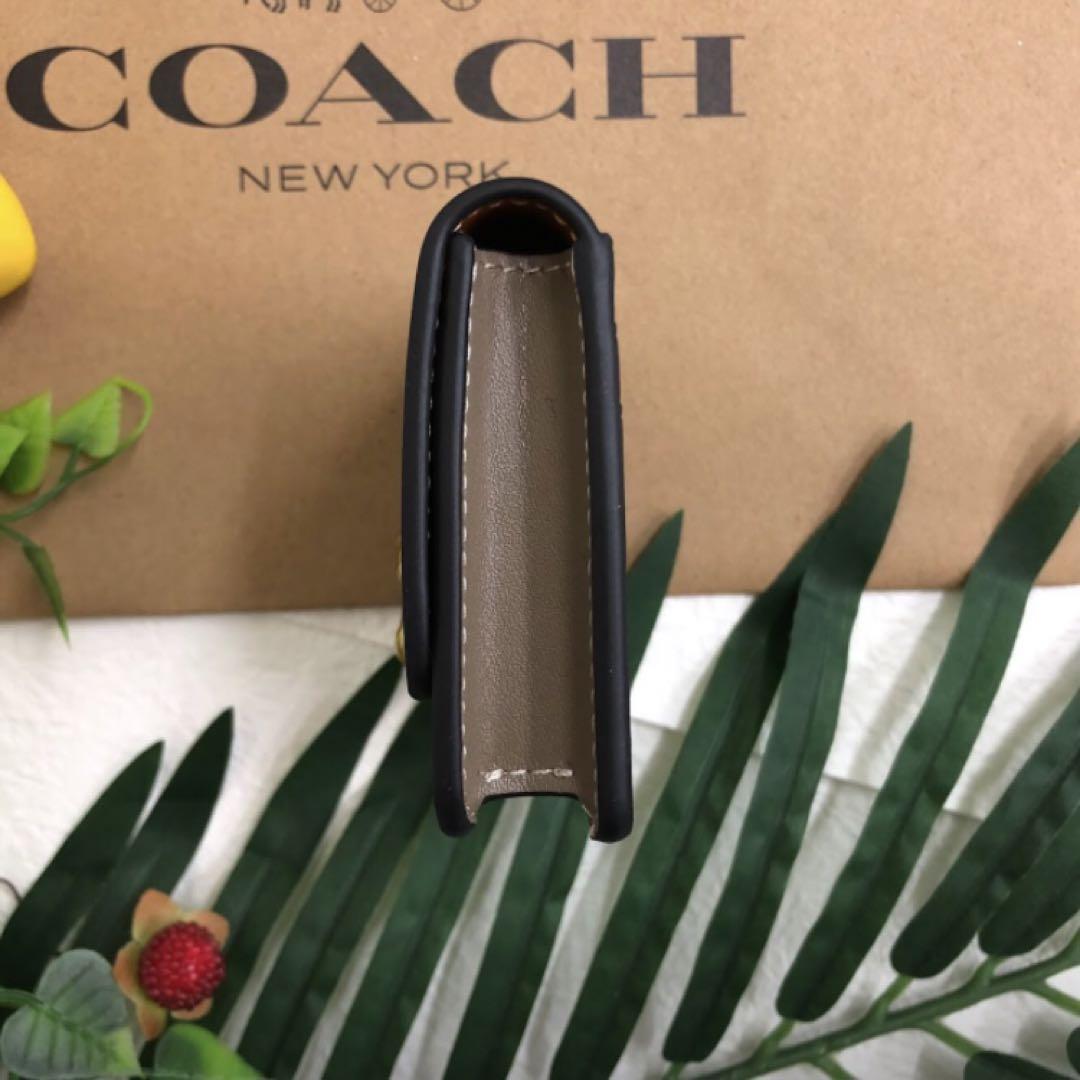COACH コーチ 名刺入れ チャコール ゴールドロゴ