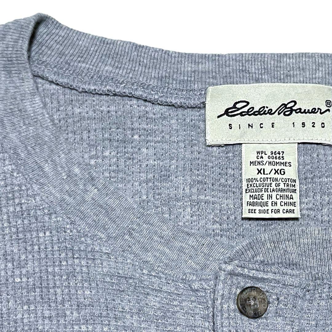 Eddie Bauer ヘンリーネックワッフルカットソー 杢グレー