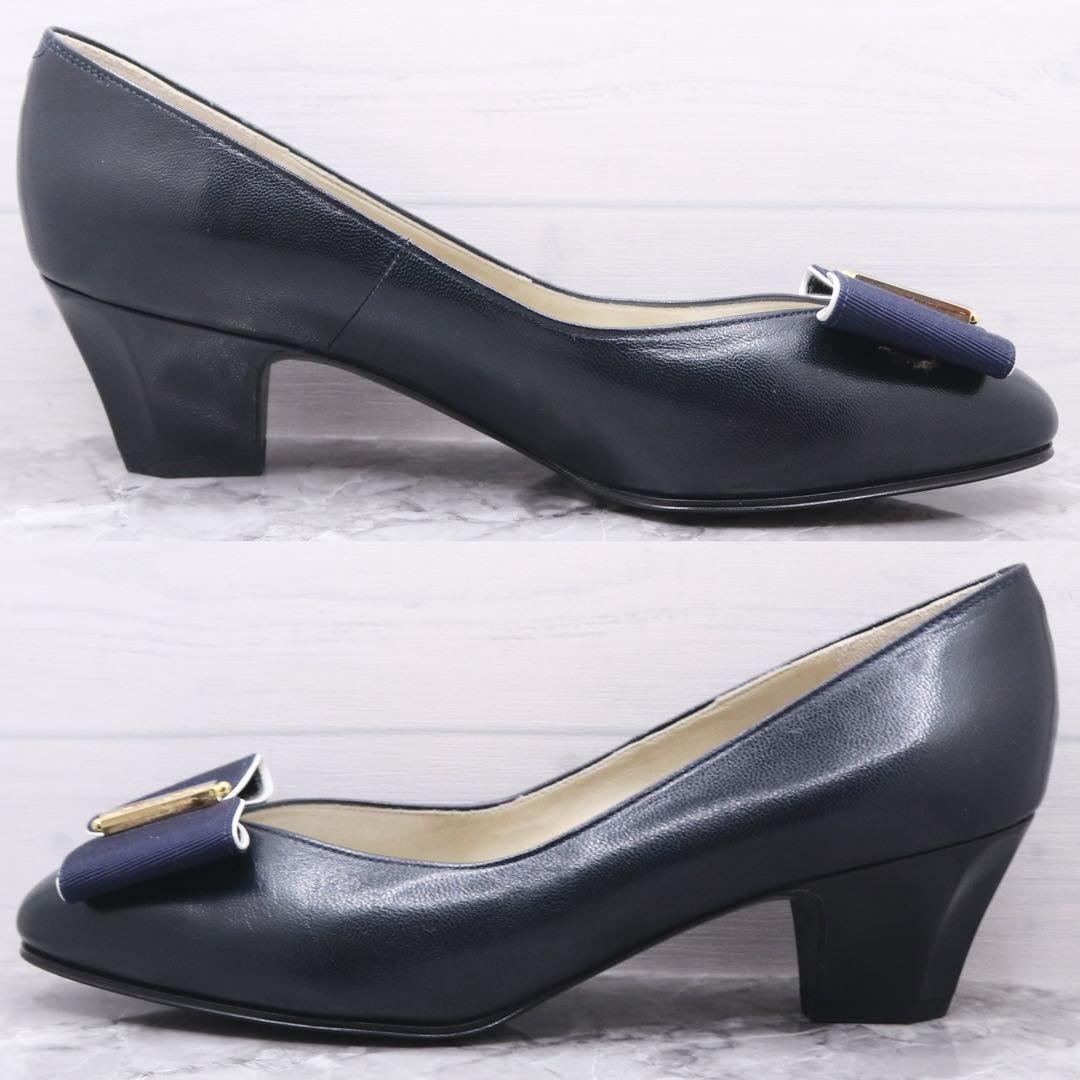 【美品】ミハマ MIHAMA レザーローヒールパンプス リボン 23cm 黒 美品】mihama ミハマ リボン パンプス 黒 23 - メルカリ