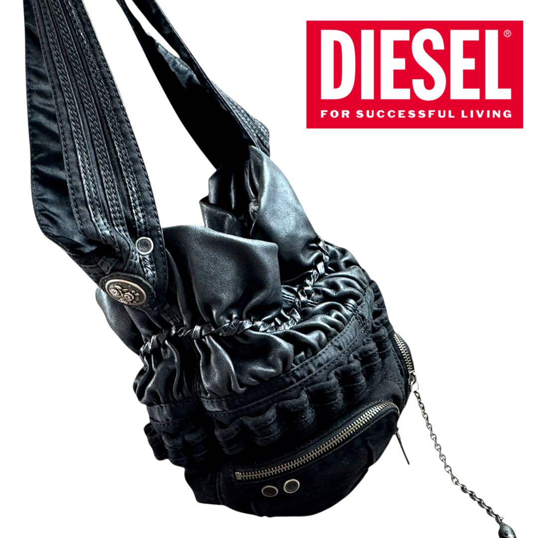 DIESEL ディーゼル レザー巾着 ショルダーバッグ キャメル