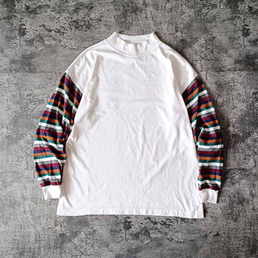 古着 90s USA製 cross creek モックネック 袖ボーダー ロンT