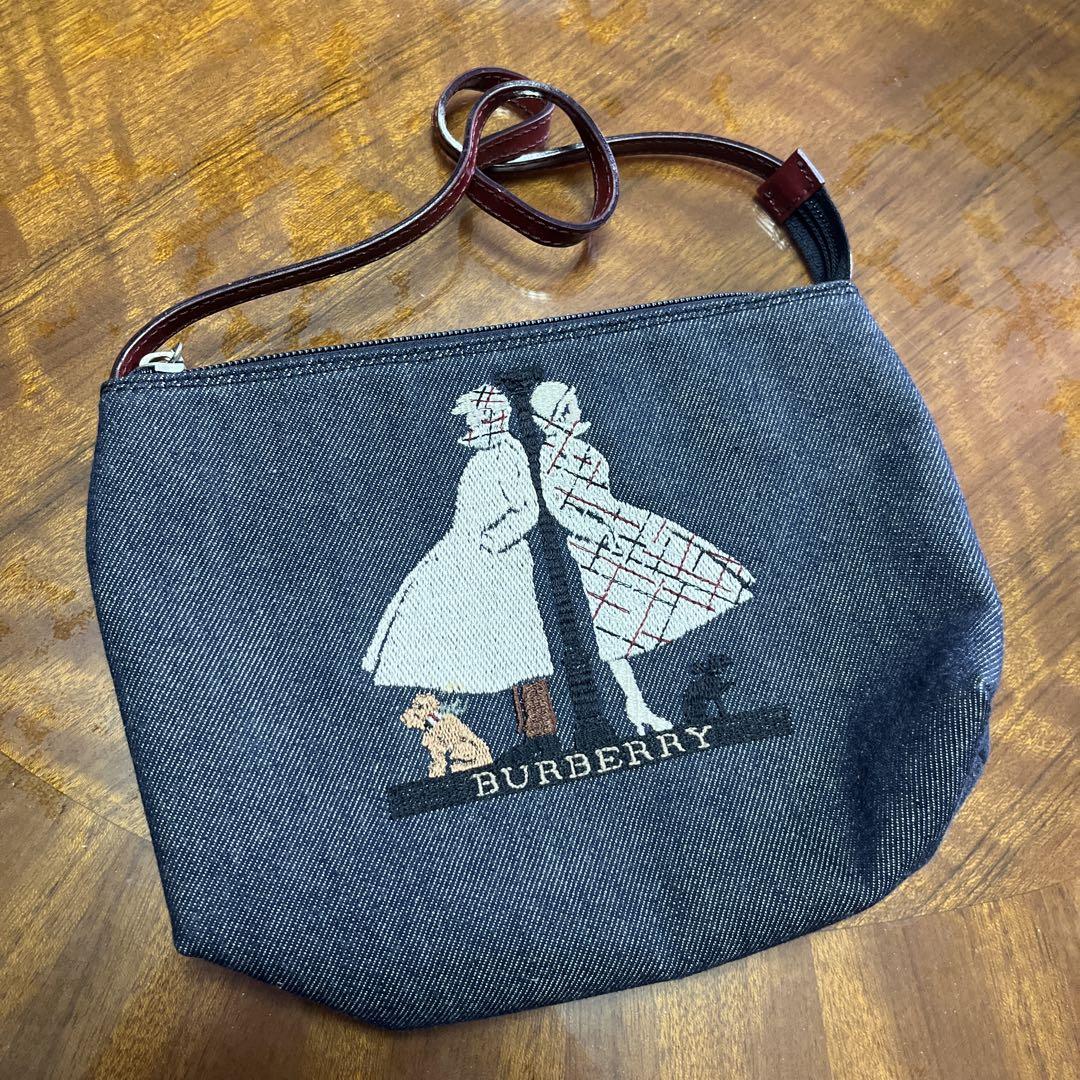 BURBERRY 刺繍デニムショルダーバッグ