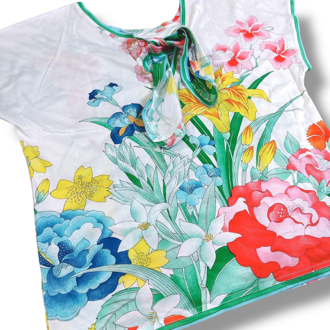 LEONARD レオナール 花柄 総柄 カットソー 半袖 美品 40 Lサイズ