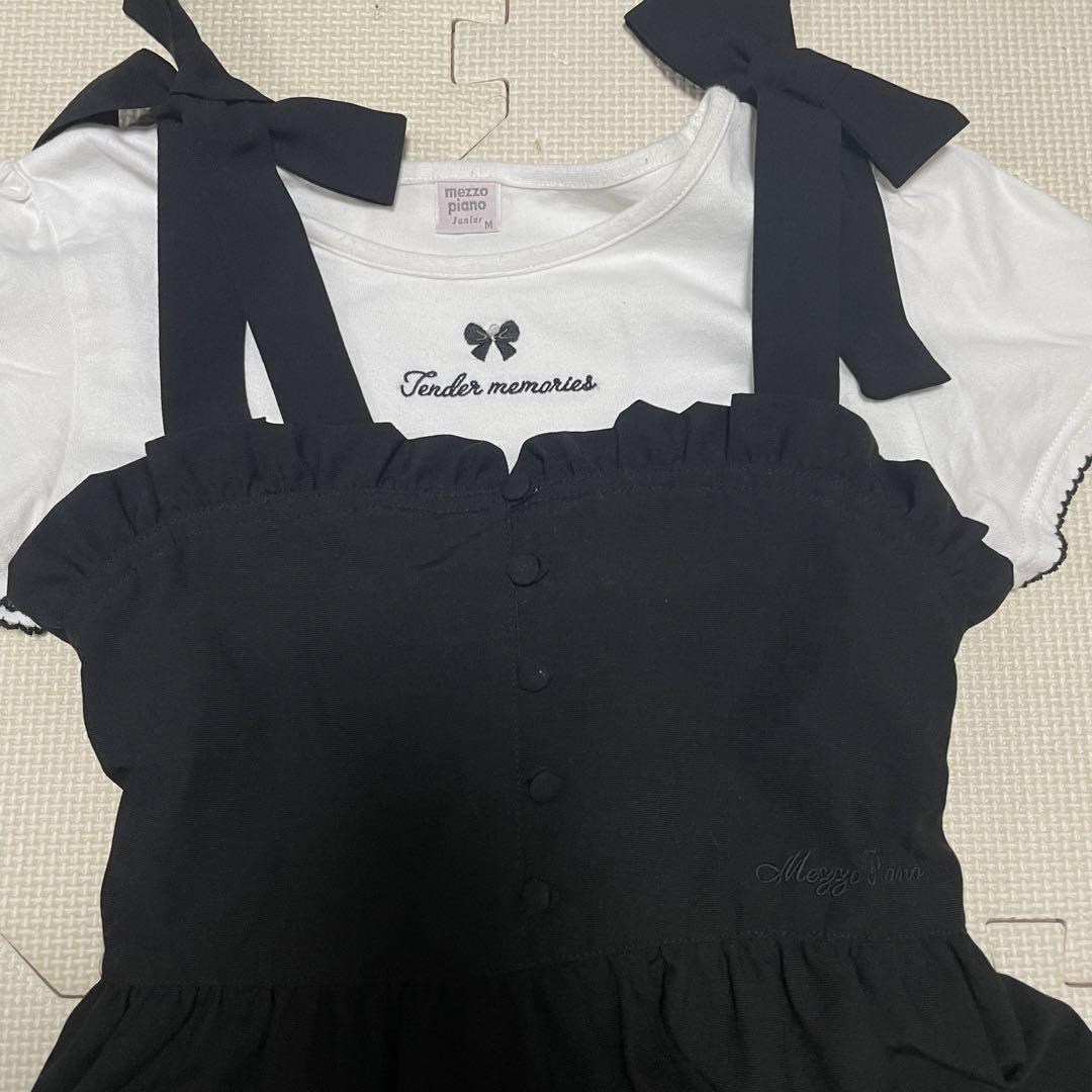 メゾピアノジュニア 肩リボンワンピース×半袖Tシャツセット 150 メゾピアノジュニア 肩リボンワンピース×半袖Tシャツセット 150