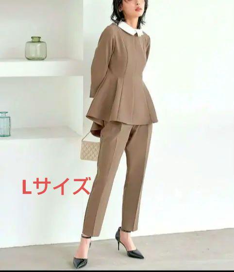 パール付け襟タックフレアトップス　パンツセット　ルイルエブティック　Ｌ