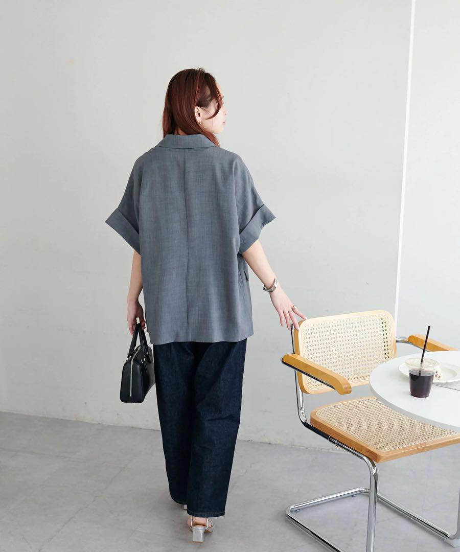 ディスコート　テックリネン半袖シャツジャケット　グレー