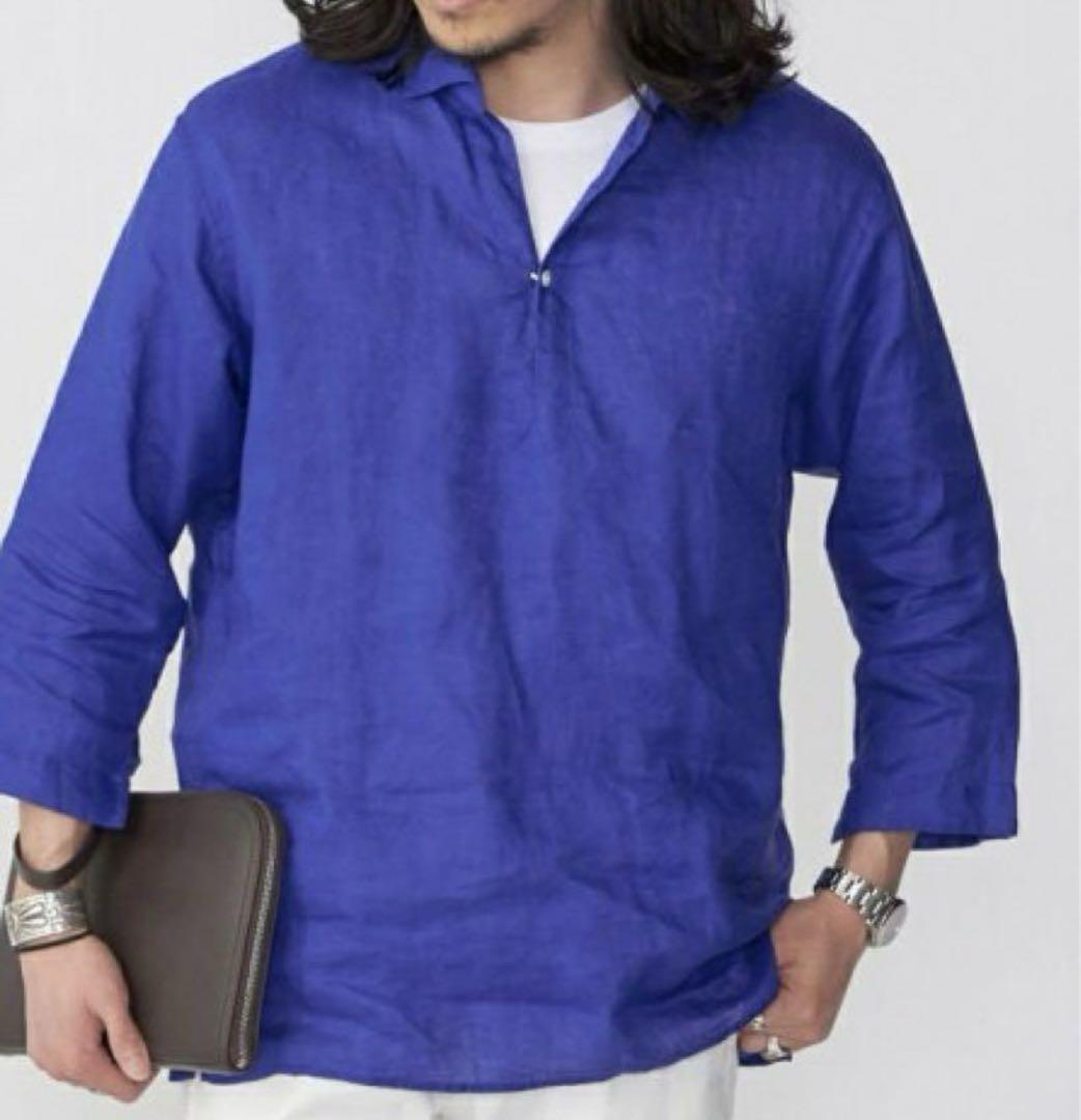 シップス Herdmans素材 ラミー リネン 7スリーブ カプリシャツ XL
