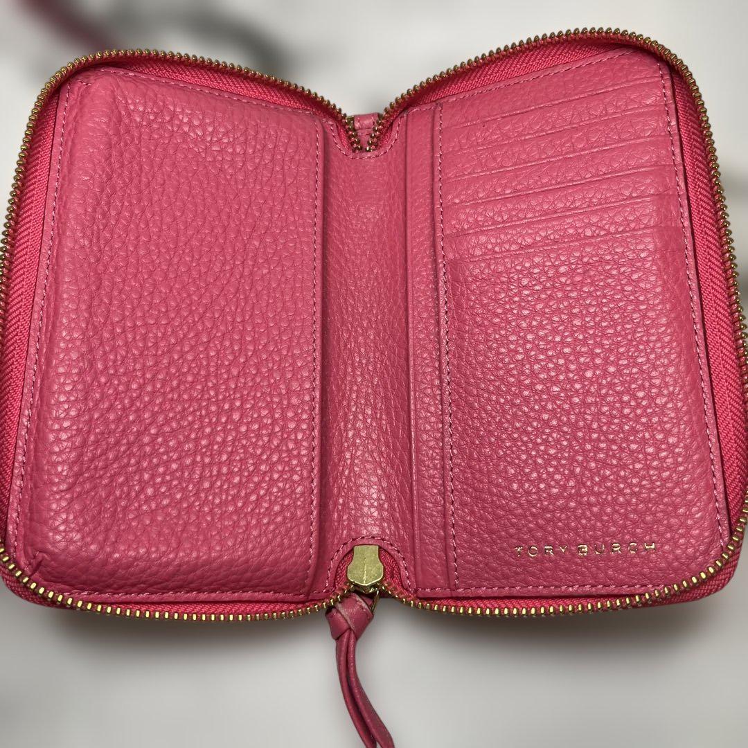 【美品】TORY BURCH トリーバーチ 折財布 ラウンドファスナー ピンク TORYBURCH】トリーバーラウンドファスナー マルチケース ピンク