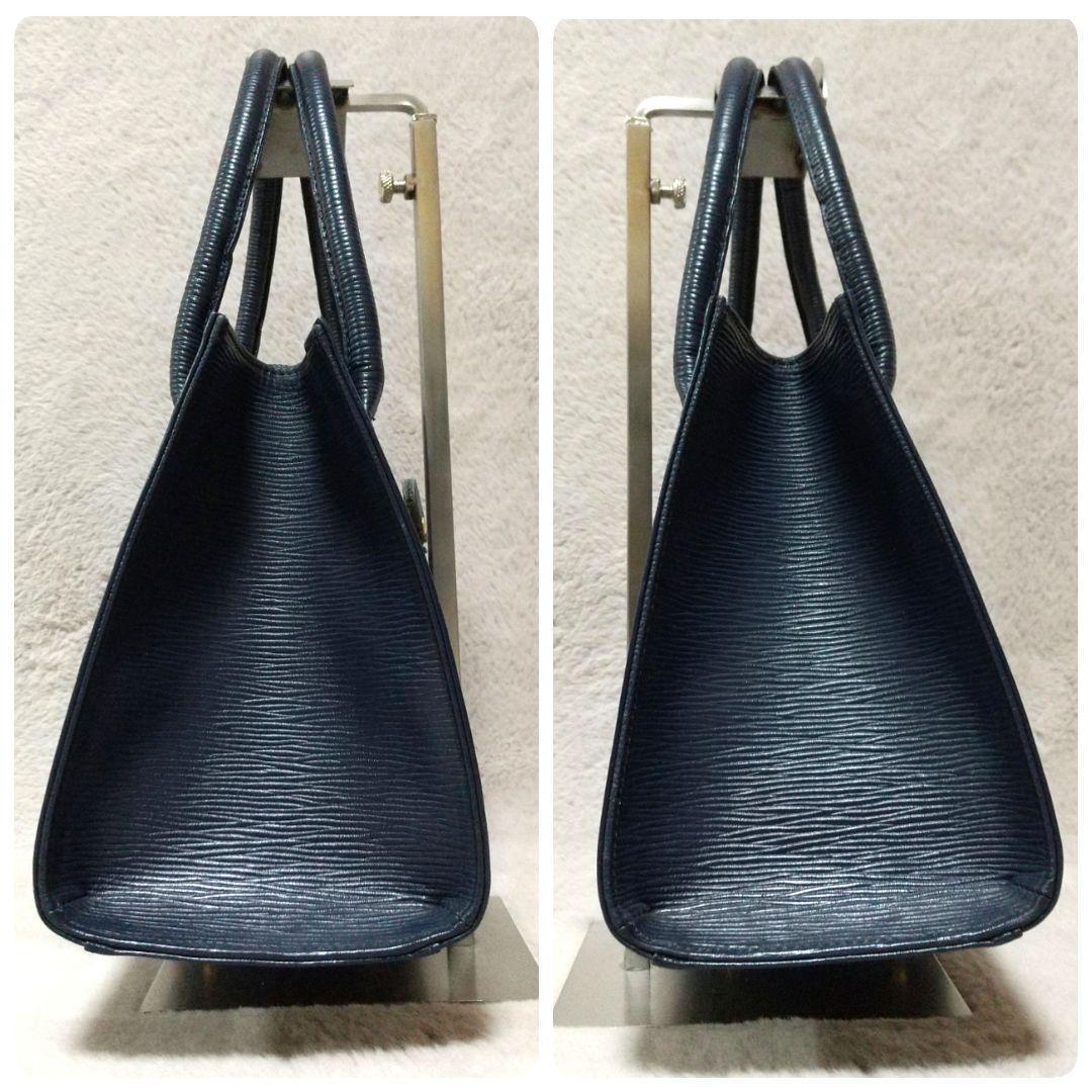 美品✨ ハナエモリ ハンドバッグ ネイビー レザー リボン 金具
