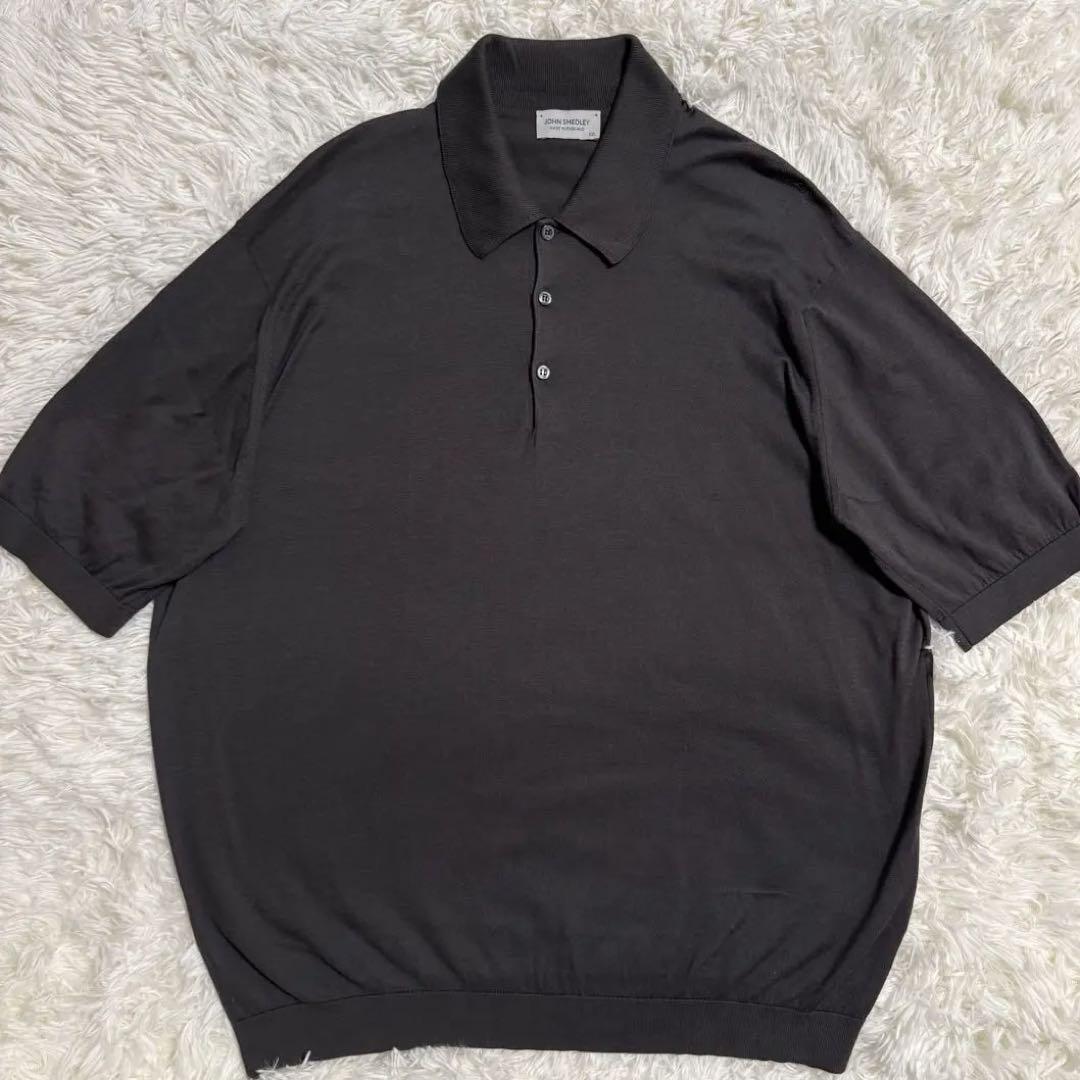 【美品】ジョンスメドレー 半袖 ポロシャツ ニット XXL チャコールグレー