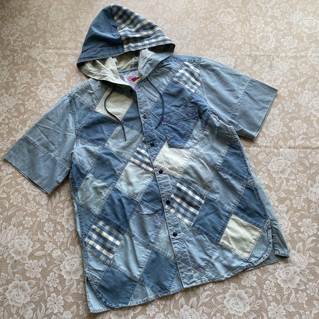 超特価セール開催！！ KARL HELMUT カールヘルム パッチワーク半袖パーカーシャツ4(L トップス